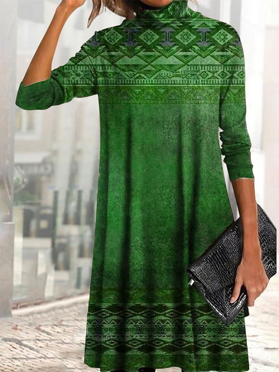 Damen Minikleid T-Shirt-Kleid A Linie Kleid Urlaub Lässig Täglich Date Normale Passform Grafik Stammes Langarm Hoher Ausschnitt Blau Purpur Braun Grün Frühling Herbst Winter 2026 - $28.99 –P3