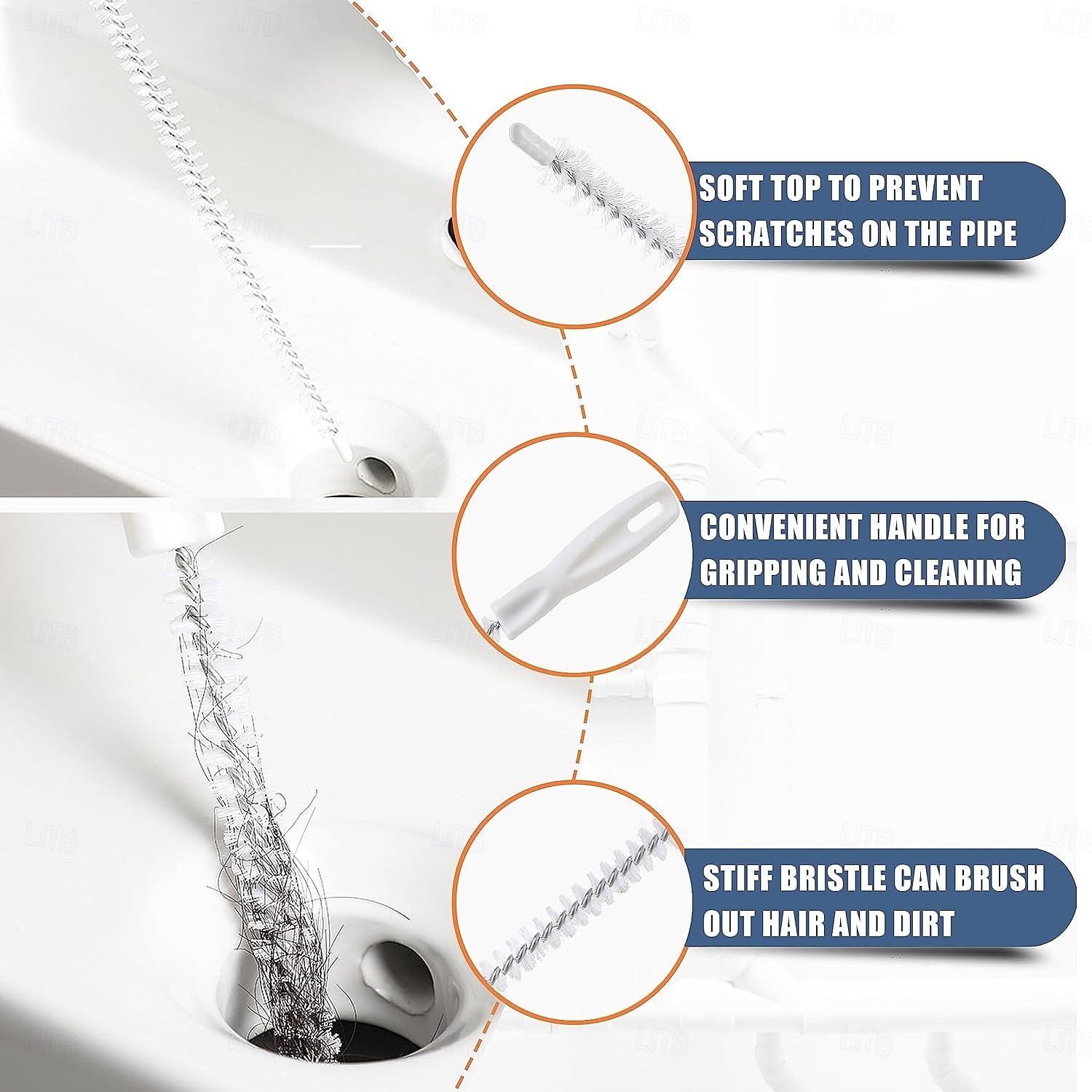 Set med krokar för rengöring av avlopp i kökshandfat, 91 cm avloppsrensare (1 st), 61 cm ormhårsborttagare i avlopp (6 st) och rengöringsborste (2 st), verktygsset med hårfångare och 2026 - $16.99 –P7