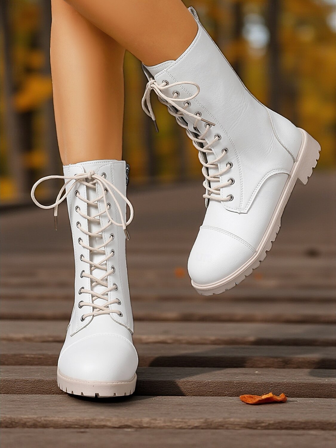 Botas de combate femininas brancas com cadarço e zíper lateral, calçados urbanos estilosos de 2025 por $32.99 –P5