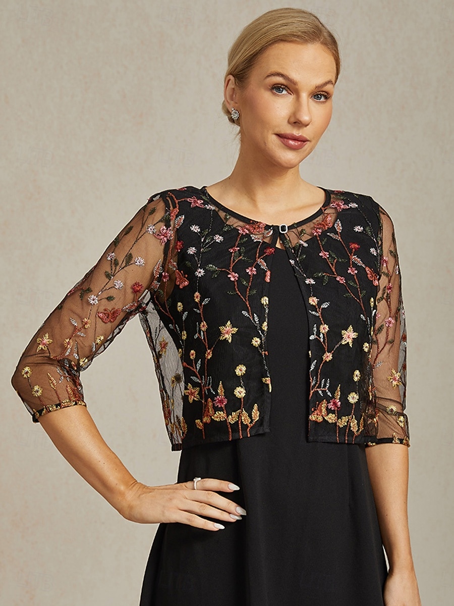 Жен. Блейзер Куртка Легкость Кружева Вышивка Элегантный стиль Цветочный принт Официальные Годовщина Для вечеринок Свадебный гость Открытый перед Короткая "Круглый вырез ""под горло""" Стандартный 2025 - $49.99 –P1