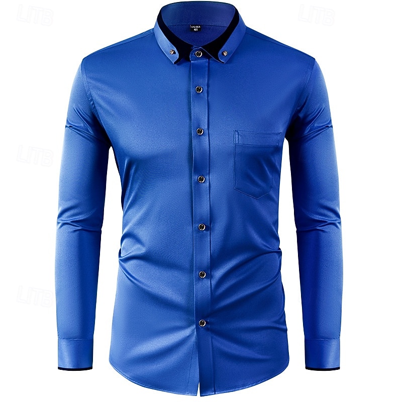 Per uomo Camicia Camicia elegante Camicia button-down Camicia non stiro Semplice Formale Matrimonio Nero Bianco Vino Blu marino Manica Lunga Collo ripiegato Estate Primavera Abbigliamento diamante del 2025 a $21.99 –P11