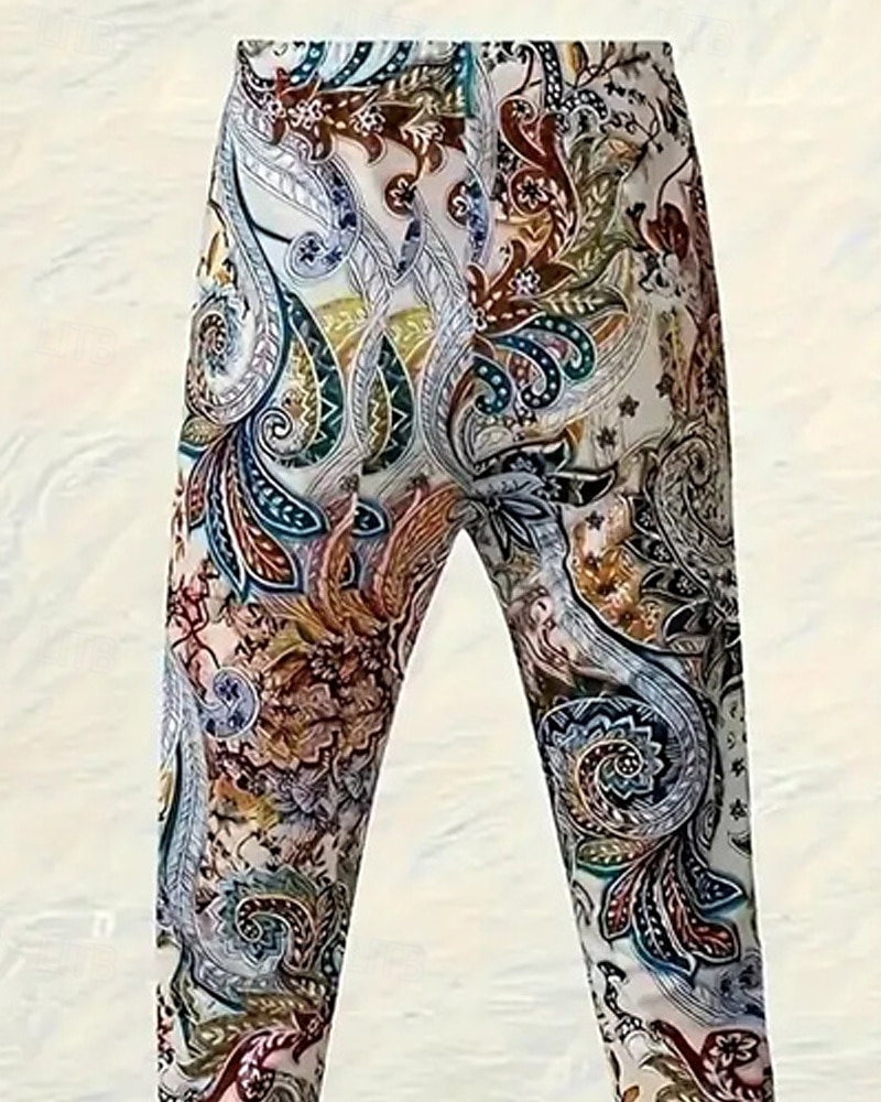 Dam Byxor Damasker Streetwear Ledigt Fullängd Hög midja Blommig Elastisk midja Mönster Mateial som andas Bekväm Elastisk Semester Gata Dagliga kläder Blå Sommar Vår Höst Normal 2025 - $17.99 –P3