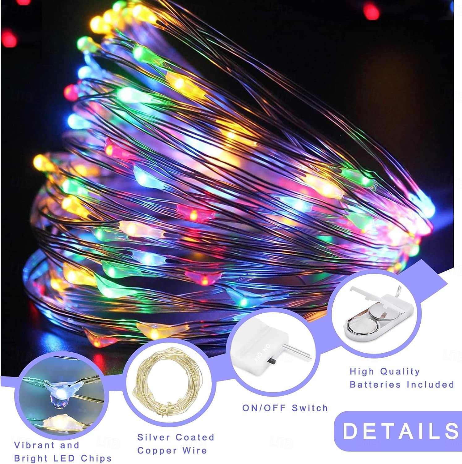Guirlande lumineuse élégante à 10 LED pour réception de mariage, 1 m, 10 LED, fil de cuivre, alimentée par batterie, pour Noël, fête, mariage, décoration de la maison, sans batterie de 2025 ? $13.49 –P2