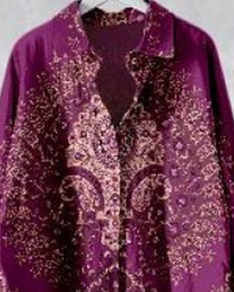 Per donna Abito Midi Abito Camicia Vestito Casual Abito Boho Moda Moderno Quotidiano Spiaggia Weekend Vestibilità regolare Fiore Manica Lunga Colletto a Camicia Viola Marrone Primavera Autunno del 2025 a $24.99 –P3