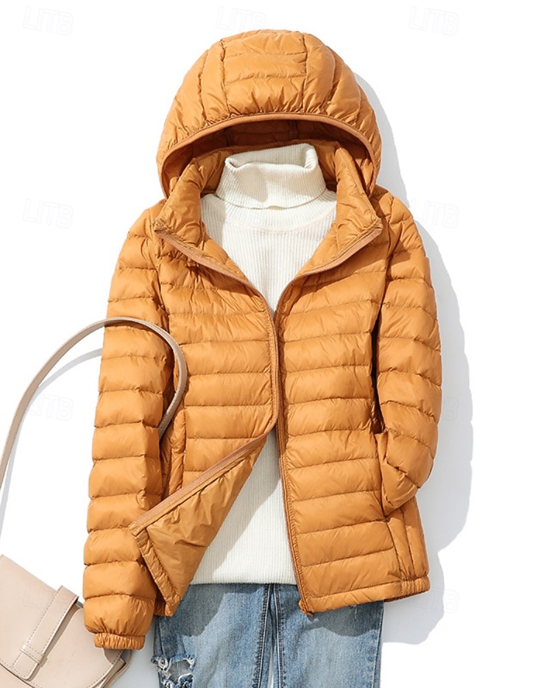 Damen Daunenjacke Warm Bequem Reißverschluss Tasche Mode Einfach Ausgehen Wochenende Reisverschluss Regulär Mit Kapuze Normale Passform Langarm Oberbekleidung Gelb Rosa Rote Herbst Winter 2025 - $48.99 –P10