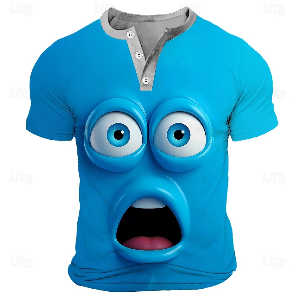 Per uomo Cartoni animati Volto umano Maglietta Maglia Henley Manica Corta Designer Retrò Vintage Casual Casuale Quotidiano Streetwear Estate Primavera Nero Blu Verde Rosso Henley Maglietta Henley del 2026 a $20.99 –P4