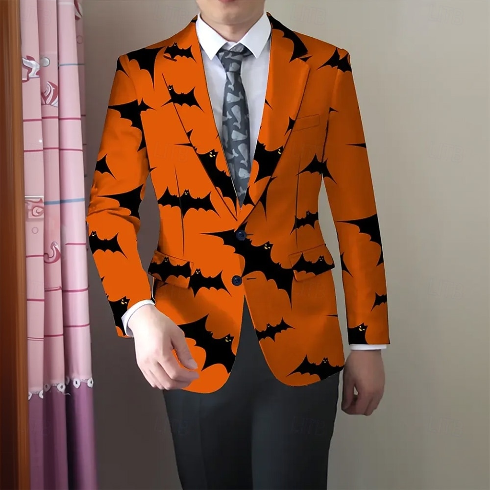 Halloween Pánské Kabát Blejzr Venkovní ulice Festival Běžné Denní Bristké Celý rok 100% polyester Netopýr 3D tisk Knoflíky Pohodlné Jednořadé Blejzr Černá Oranžová Hnědá 2025 - $73.99 –P5