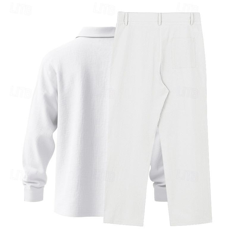 Per uomo Set di biancheria Completi T-shirt Completi camicia e pantaloni Outfit 2 pezzi Manica Lunga Bavero Primavera Autunno Semplice Moda Casual 2 Pezzi Vacanza Abbigliamento quotidiano Uscire Nero del 2025 a $43.99 –P7