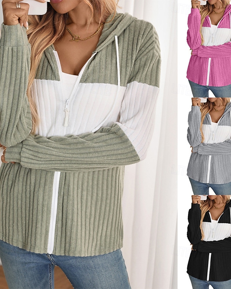 Damen Kapuzenjacke Bequem Patchwork Reißverschluss Lässig Farbblock Ausgehen Wochenende Reisverschluss Regulär Mit Kapuze Normale Passform Langarm Oberbekleidung Schwarz Hellgrün Rosenrot Herbst 2025 - $26.99 –P1