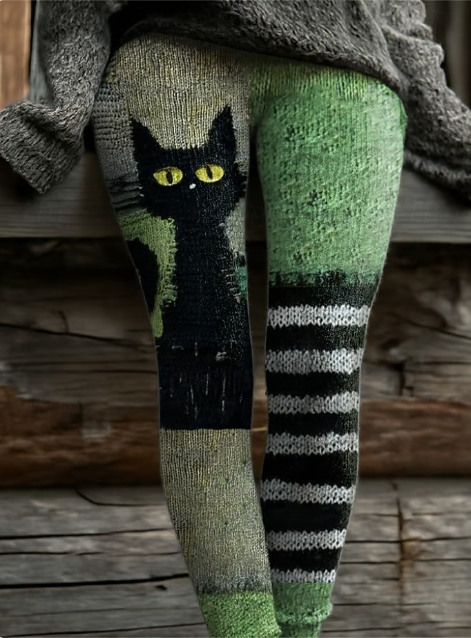 Leggings pentru femei de Halloween vacanță modă vintage lungime completă pantaloni cu talie înaltă grafică cu craniu și pisică imprimare moale respirabilă elastică pentru exterior vacanță stradă gri 2026 - $24.99 –P5