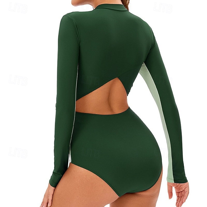 Dame Badedrakt Rash-guard UV Solbeskyttelse UPF50+ Langermet Badetøy Ta igjen glidelåsen Svømming Surfing Lapper Sommer Vår Høst 2025 - $25.99 –P11