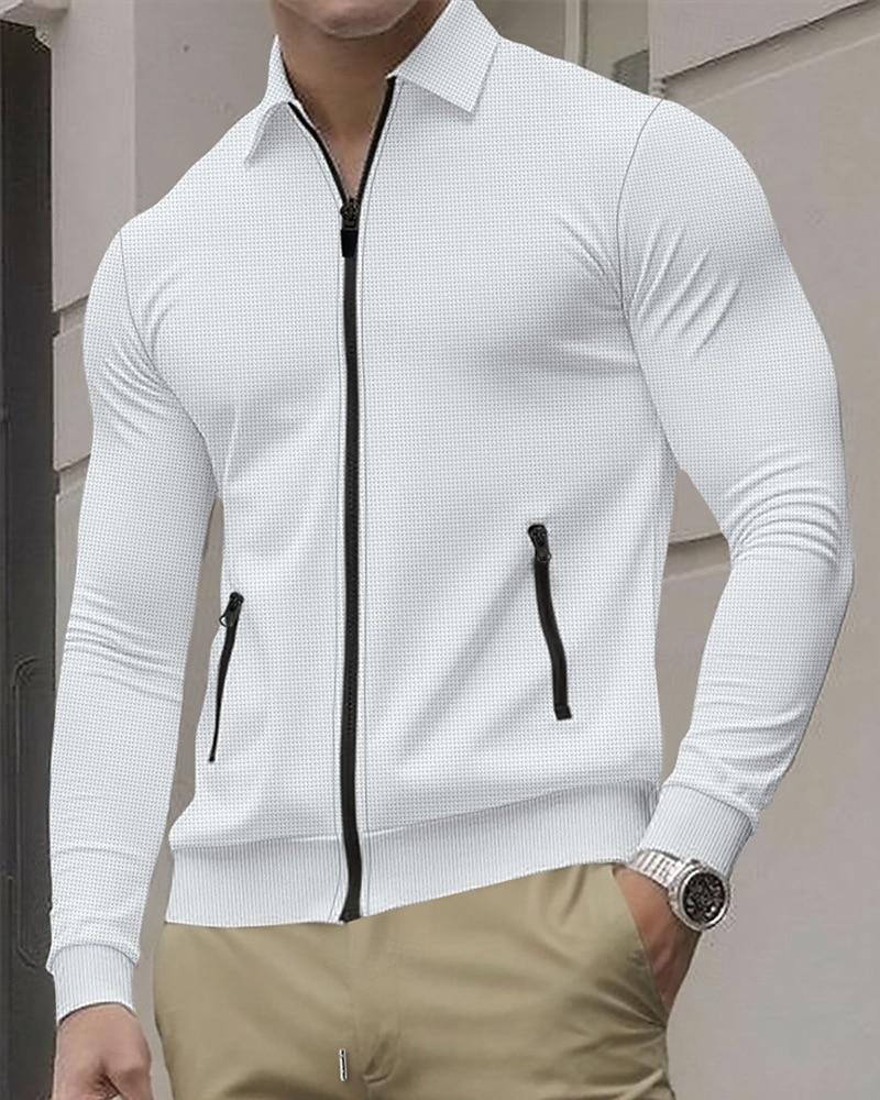 Homens jaqueta leve Jaqueta Waffle Jaqueta casual Férias Diário Respirável Bolsos Primavera Outono Tecido Moda Clássico Lapela Padrão Preto Branco Azul Royal cáqui Cinzento Casaco de 2026 por $21.99 –P2