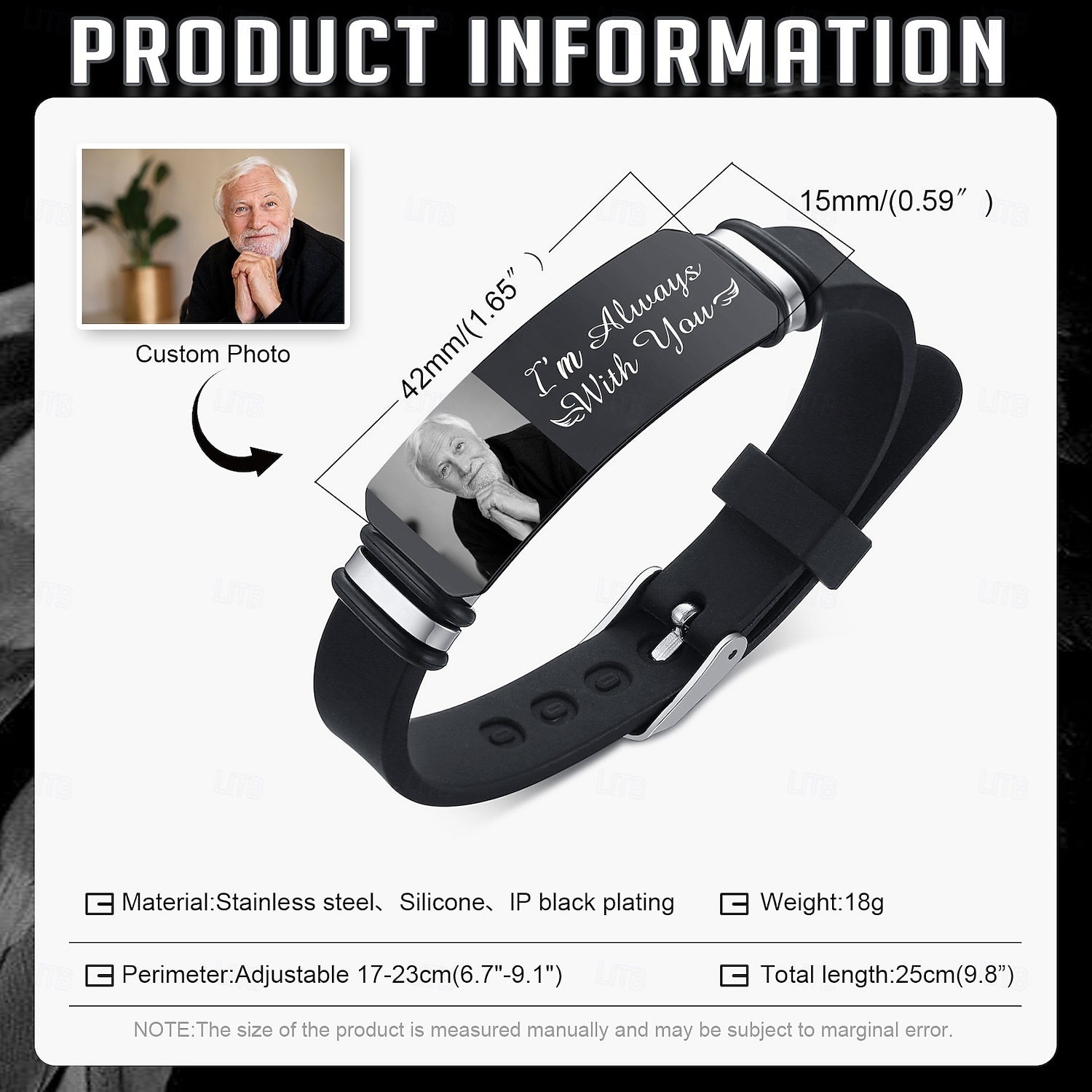 Personalisiertes Foto-Gedenkarmband mit individueller Gravur, Herrenarmband, Beileidsgeschenke für den Verlust geliebter Menschen, ich bin immer bei dir 2025 - $11.99 –P7