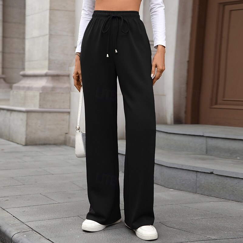 Femmes Slacks Droit Streetwear Occasionnel Longueur complète Naturel Uni Avec Poches Conception à cordon élastique Doux Fête Tenue quotidienne Week-end Rouge bordeaux Jacinthe Noir Vert Véronèse de 2025 ? $20.99 –P17