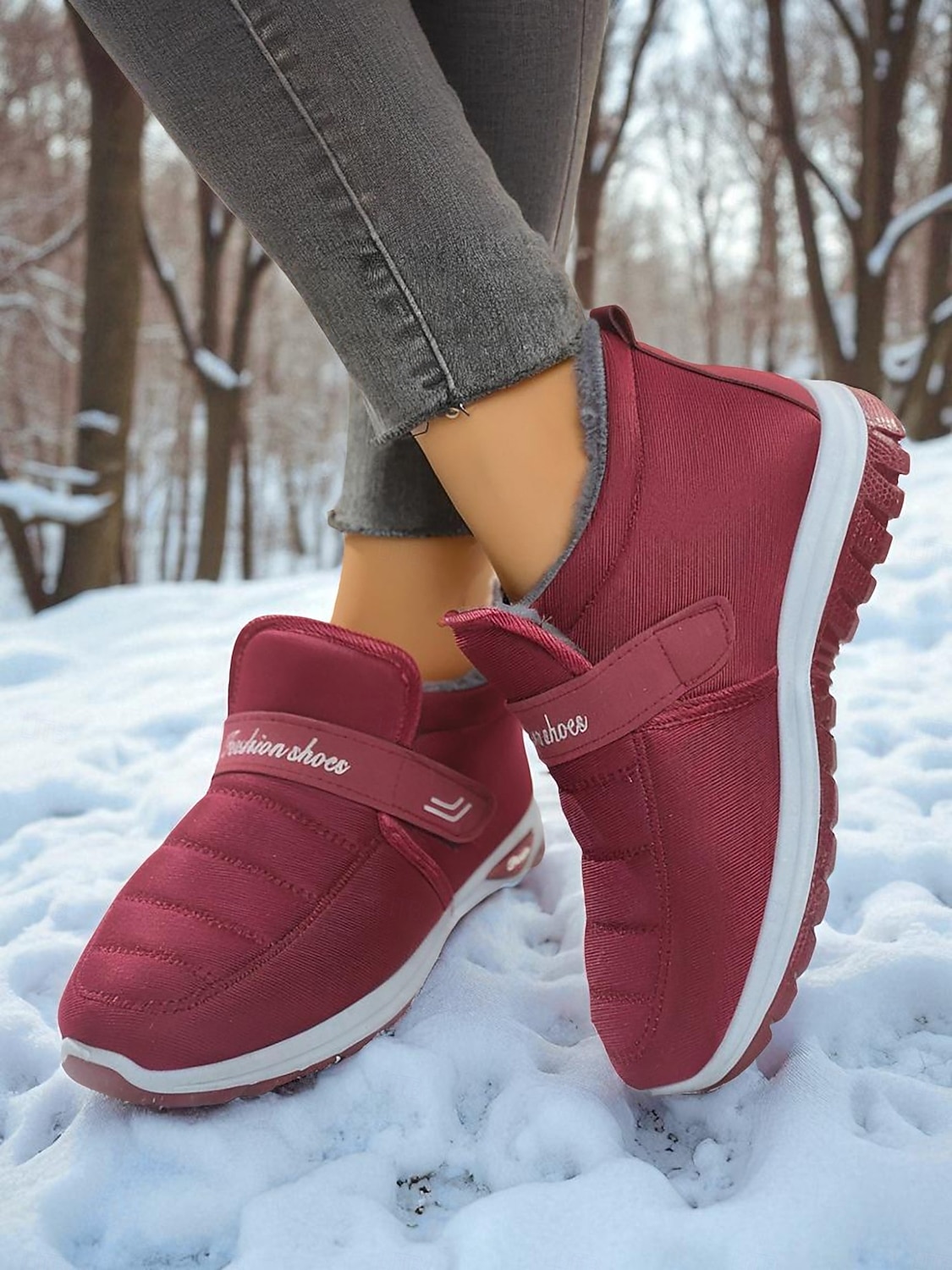 scarpe da ginnastica invernali da donna in caldo pile foderato color bordeaux – racchette da neve impermeabili e antiscivolo per passeggiate all'aperto e clima freddo del 2025 a $24.99 –P5