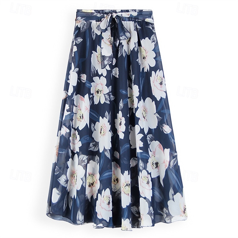 Pentru femei Fustă Leagăn Modă Casual Maxi Talie Medie Fuste Floral Imprimeu Micro-elastic Vacanță Stradă Negru Roz Îmbujorat Albastru Primăvară Șifon Poliester 2025 - $22.99 –P6