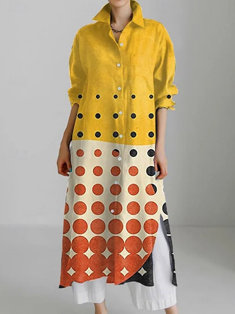 Per donna Abito Lungo Maxi Abito Abito Camicia Vestito Casual Moda Moderno Quotidiano Ferie Weekend Vestibilità regolare Grafico Animale Manica 3/4 Colletto a Camicia Bianco Giallo Verde Cachi Estate del 2025 a $41.99 –P3