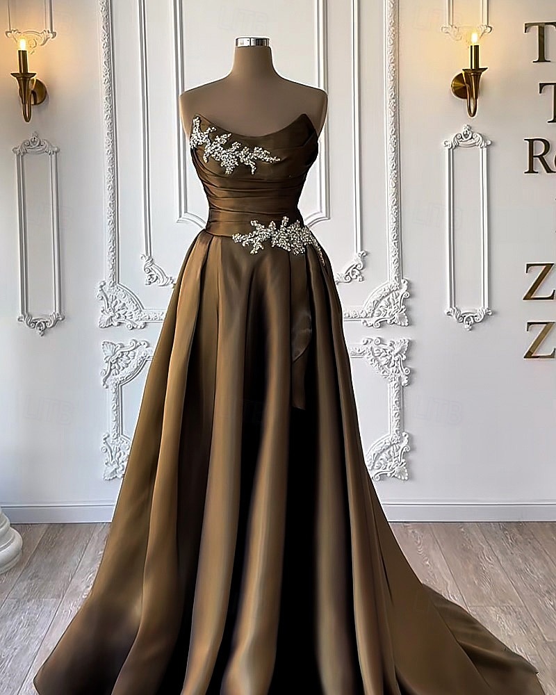 Corte A Cola de Corte Trajes de gala Vestidos de noche Corte Cenicienta Vestimenta formal Elegante Reluciente Estilo de Celebridad Sin Mangas Sin Tirantes Fiesta de jardin Boda Satén con Fruncido 2026 - $208.99 –P1