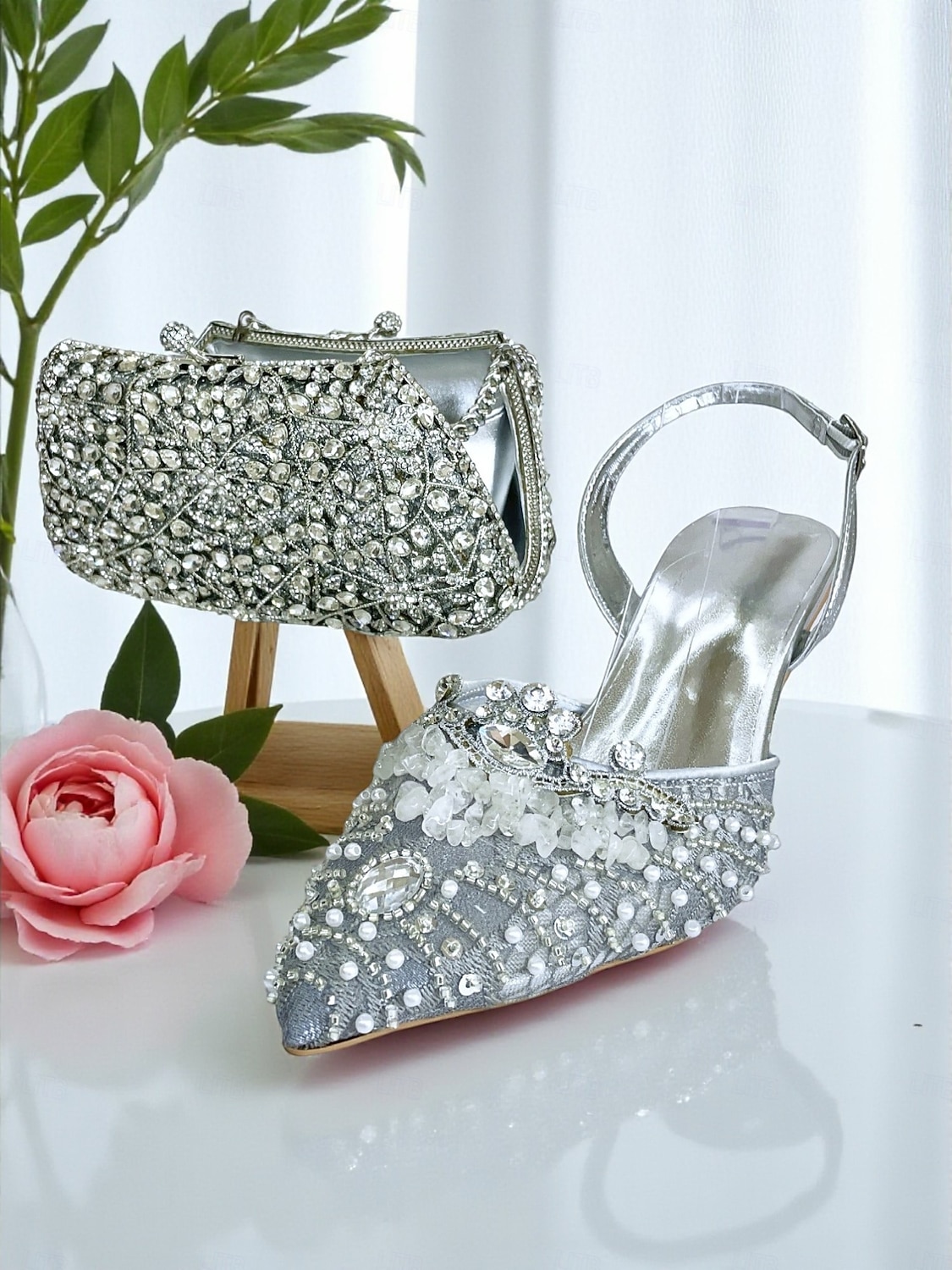 Комплект из женских зеленых туфель на каблуке со стразами и клатча — элегантные туфли с открытой пяткой и сумочка для коктейльной вечеринки или официального случая 2026 - $169.99 –P5