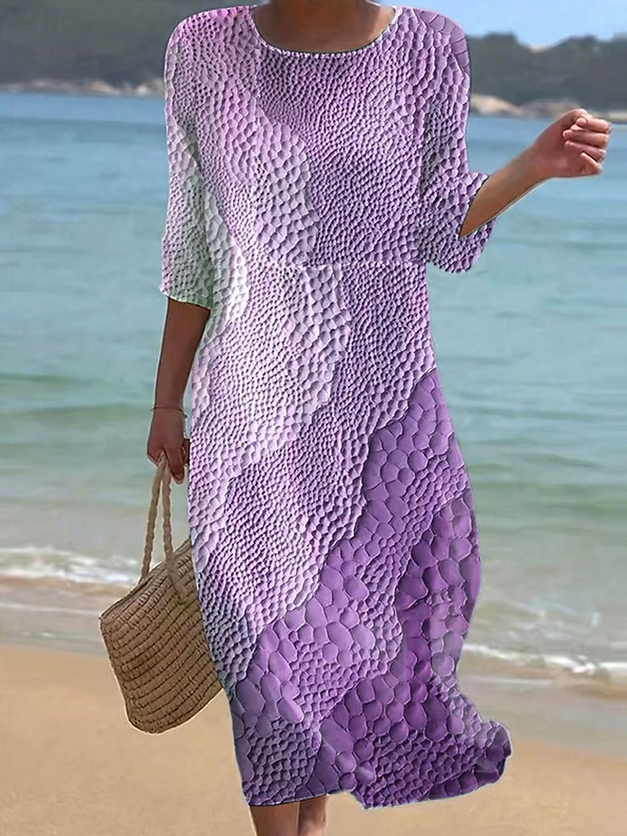 Kvinnors Maxiklänning Kaftan 3/4 Lång Ärme Crew Neck Avslappnad Klänning A-linjeformat Klänning Boho Regelbunden Passform Grafisk Geometrisk Abstrakt Rosa Blå Lila Grön Vår Höst 2025 - $41.99 –P5