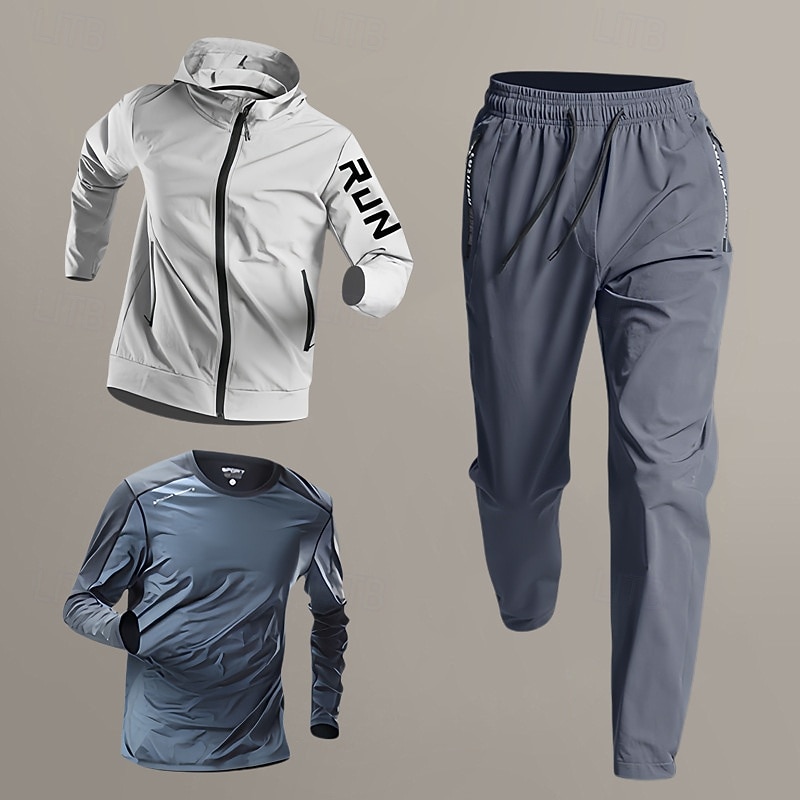 Муж. Спортивные костюмы Спортивный комплект из 3 предметов Однотонный Наборы одежды Весна Зеленый и черный Черный Баскетбол Бег Йога Завышенная Быстровысыхающий Длинный рукав Спорт Спортивная одежда 2026 - $71.99 –P6