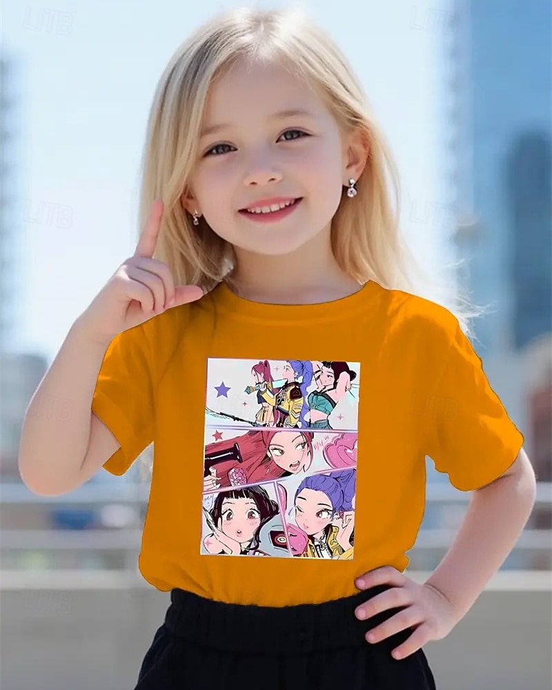 Koszulka z krótkim rękawem dla dzieci z motywem Demon Hunter K-pop Demon Hunter X Character Zoey, słodka, dziewczęca, letnia, w modnym, amerykańskim stylu, oddychająca &fajny, idealny prezent na 2025 - $11.99 –P2