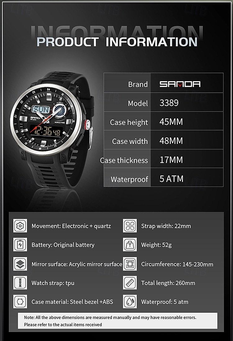 SANDA Fashion Brand Sport Electronics Watches Gift for men Outdoors Analog Digital Man Watch Luminous Waterproof Backlight Wristwatch 2026 - $35.99 –P8