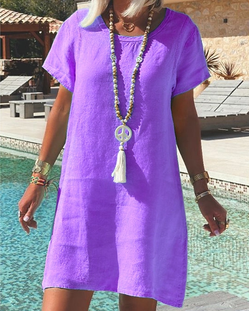Mujer Mini vestido Vestido informal Vestido de cambio Clásico Moderno Exterior Vacaciones Festivos Ajuste regular Plano Manga Corta Cuello Barco Blanco Amarillo Rosa Morado Otoño 2026 - $21.99 –P5