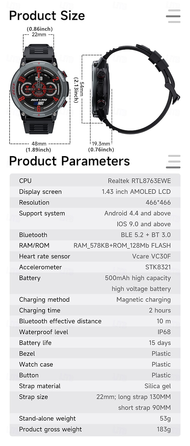 LOKMAT ZEUS 4 PRO Умные часы 1.43 дюймовый Смарт Часы Bluetooth Контроль температуры Педометр Напоминание о звонке Совместим с Android iOS Женский Мужчины 2025 - $42.99 –P18