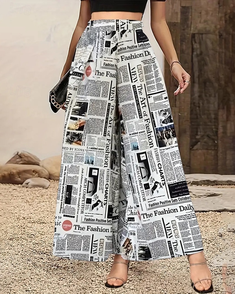 نسائي ساق عريضه بنطلون أناقة الشارع كاجوال مكتمل الطول ارتفاع متوسط زهور مرونة الخصر طبع مريح الأماكن المفتوحة عطلة مناسب للخارج أسود أبيض الخريف عادي 2025 - $20.99 –P1