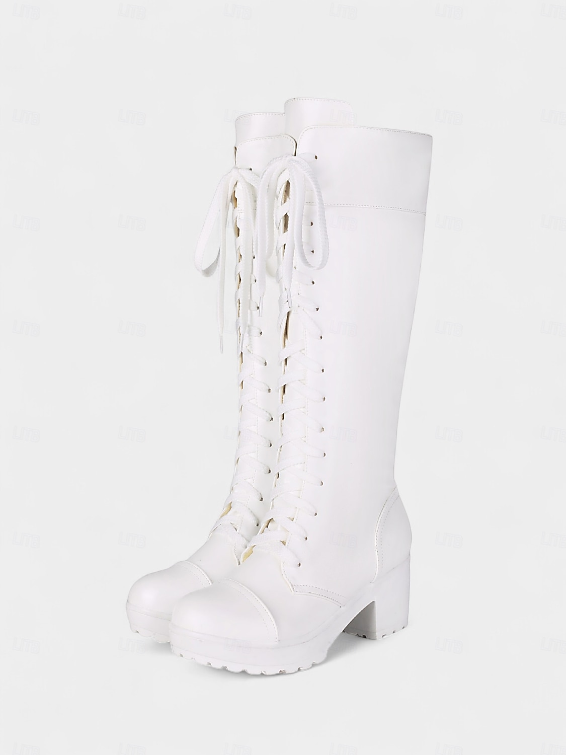 Botas femininas pretas de plataforma alta com cadarço - salto grosso em couro sintético, estilo combate para roupas urbanas e de rua no outono e inverno de 2025 por $46.99 –P5