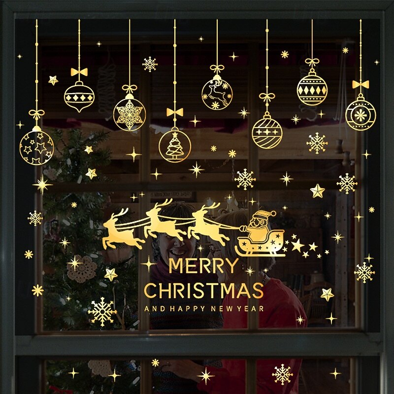 Christmas Window Clings Xmas Wall Sticker Snowflake and Reindeer Design Blue Holiday Decals Static Cling for Glass Window Store Display Festive Christmas Decoration Home Party Accessory 2025 - $8.99 –P6