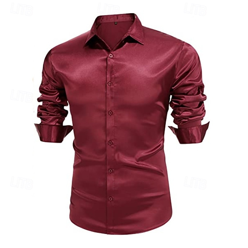 Per uomo Camicia Come la seta Camicia in raso Camicia elegante Camicia casual Camicia con Bottoni Semplice Matrimonio Doccia Nero Bianco Rosso Blu reale Manica Lunga Bavero Primavera & Autunno Tutte del 2025 a $23.99 –P3