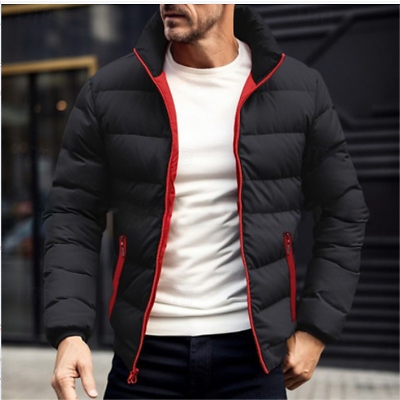 Pánské Zimní kabát Puffer bunda Polstrovaná bunda Kapsy Polyester Dovolená Denní nošení Rande Standardní Módní Na běžné nošení Pohodlné Zahřívací Zima Plná / Jednobarevná Fialová Černá Námořnick 2026 - $22.99 –P2