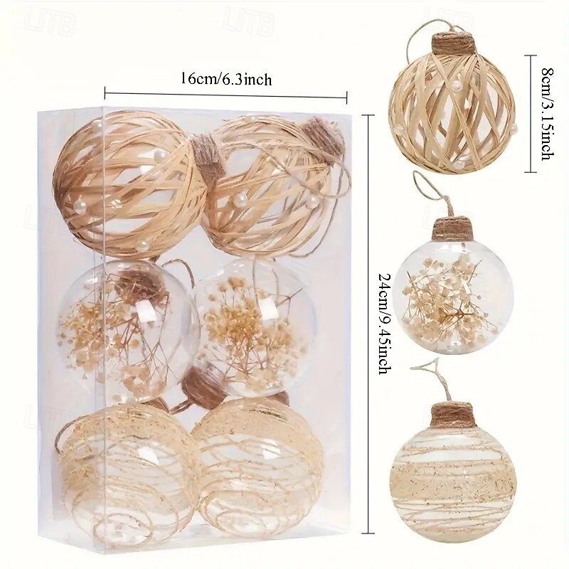 Juego de 6 adornos navideños transparentes con hilo para mascotas, bolas envueltas en flores secas, adornos navideños transparentes para bricolaje, para decoración de fiestas en el hogar. 2025 - $17.49 –P11