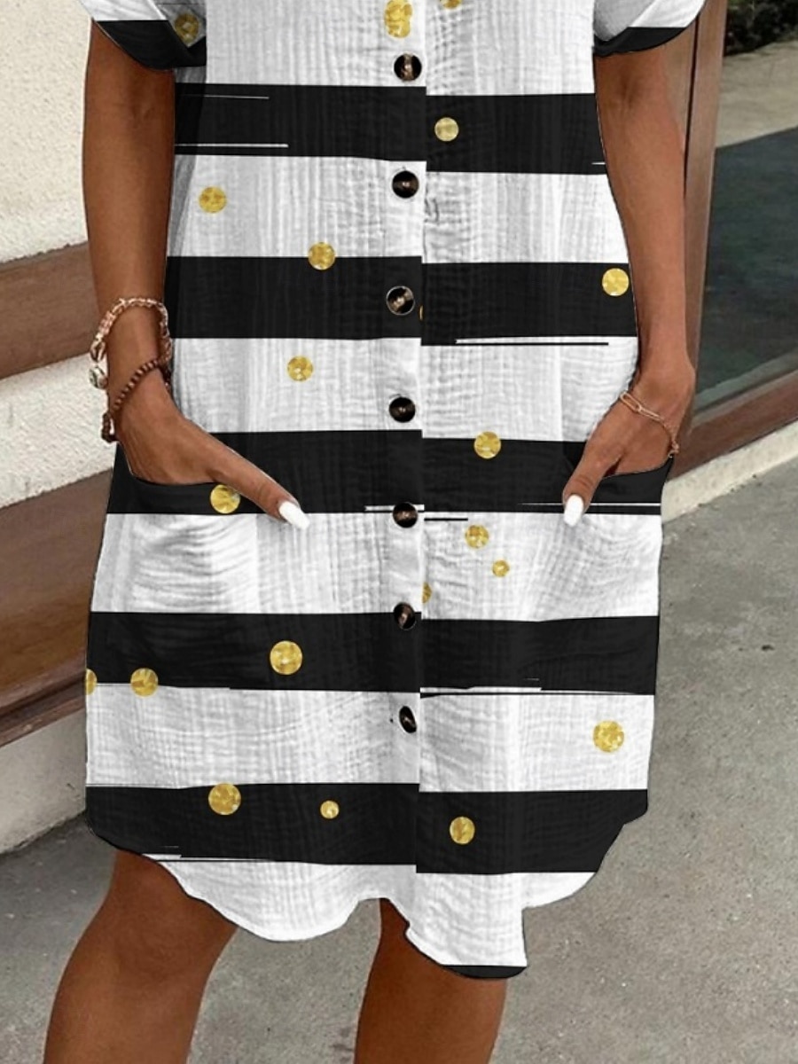 Femmes Mini Robe Robe Chemise Robe Décontractée Robe Imprimée Mode Moderne Quotidien Plage Week-end Coupe régulière Rayé Manche Courte Col de chemise Blanche Été Printemps Automne de 2025 ? $35.99 –P1