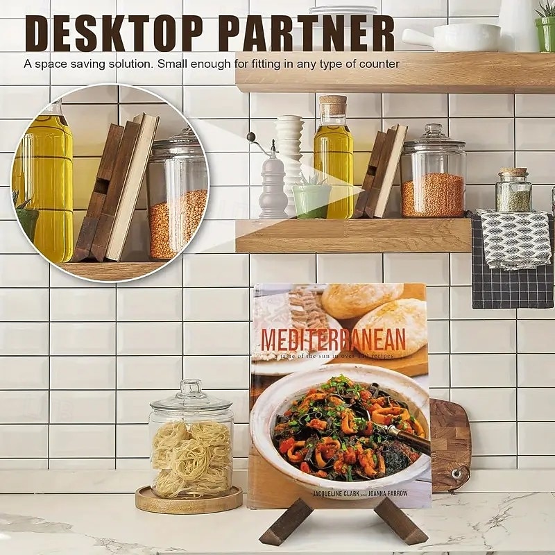 Porta ricettario da cucina in legno – porta ricettario rustico da banco con angolazione regolabile, robusto espositore in legno per libri di cucina, tablet e ricette – ideale per l'arredamento di del 2025 a $12.49 –P5