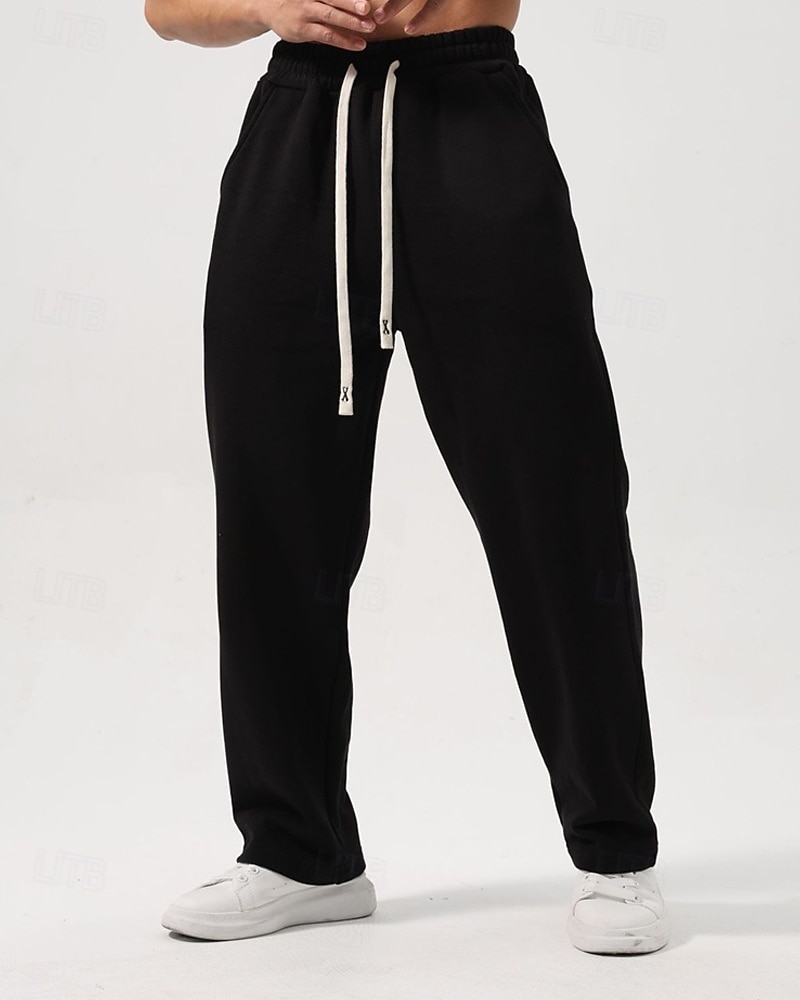Men's Sweatpants Trousers Straight Leg Sweatpants Drawstring Pocket Elastic Waist Plain Comfort Sports Outdoor Daily Fashion Casual Black White Micro-elastic 2026 - $21.99 –P16