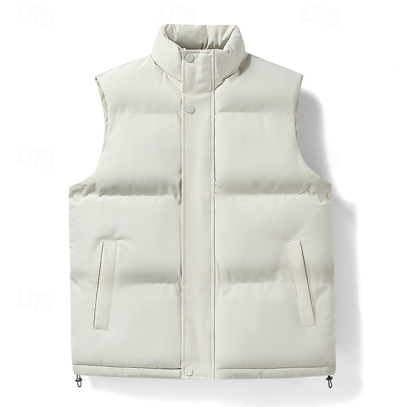 Herr Gilet Utomhus Semester Dagliga kläder Utekväll Mode Grundläggande Höst vinter Dragkedja Ficka Polyester Håller värmen Slät Dragkedja Nedvikt Normal Svart Vit Mörkblå Väst 2025 - $29.99 –P1