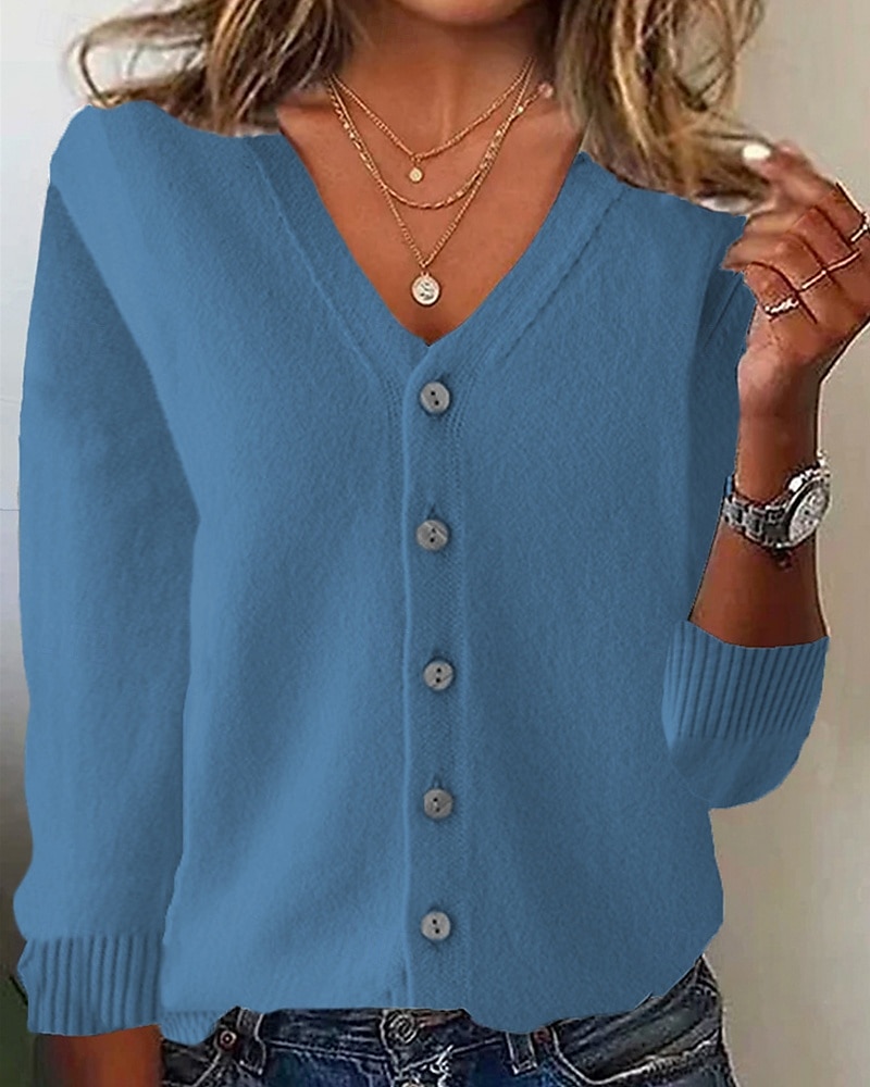 Per donna Felpa Cardigan Moda Streetwear Quotidiano Tinta unica A Coste Scollo a V Lavorato a maglia Manica Lunga Top Regolari Maglia Ferie Uscire Weekend Nero Bianco Autunno Inverno del 2025 a $9.99 –P15