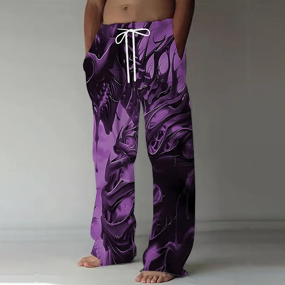 Men's Skull Skeleton Trousers Casual Pants Baggy Pants Mid Waist Dark Gothic Style Outdoor Holiday Elastic Drawstring Waist Linen-Like Pants with Pockets Summer Spring Fall 3D Print Blue Red Purple 2026 - $28.99 –P6