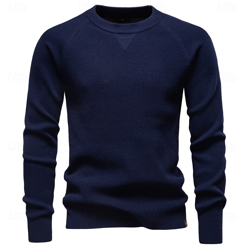 Herre Pullover genser Vaffelstruktur Strikke Crewneck عادي Crew-hals Årgang Kul Skole Feriereise Klær Raglan Ermer Vår Høst Mørk Marineblå Kakifarget S M L 2026 - $35.99 –P25