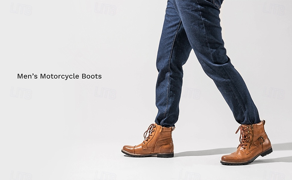 botas de combate masculinas com zíper lateral e fivela - botas de cano curto com cadarço de moda casual para roupas urbanas e do dia a dia de 2025 por $59.99 –P12