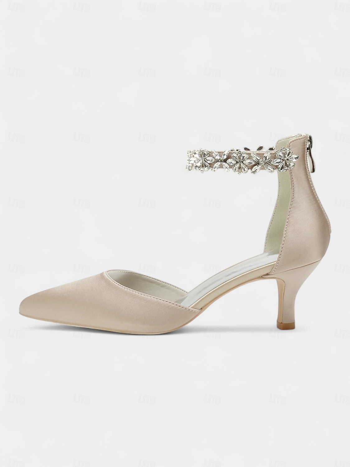 Zapatos de boda para dama de honor color champán para mujer, tacones bajos de gatito, punta puntiaguda y correa de cristal en el tobillo, zapatos de vestir elegantes y cómodos. 2026 - $69.99 –P2