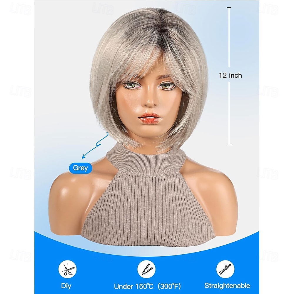 Bob Wigs for Women Synthetic Wig with Fringe Grey Color 2026 - $21.99 –P3