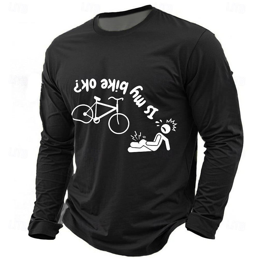 Heren Lange Mouwen T-Shirt Grappig 'Is Mijn Fiets OK?' Fietsen Graphic T-shirt Humoristisch Fietser Herfst Hobby Shirt 2026 - $21.99 –P5