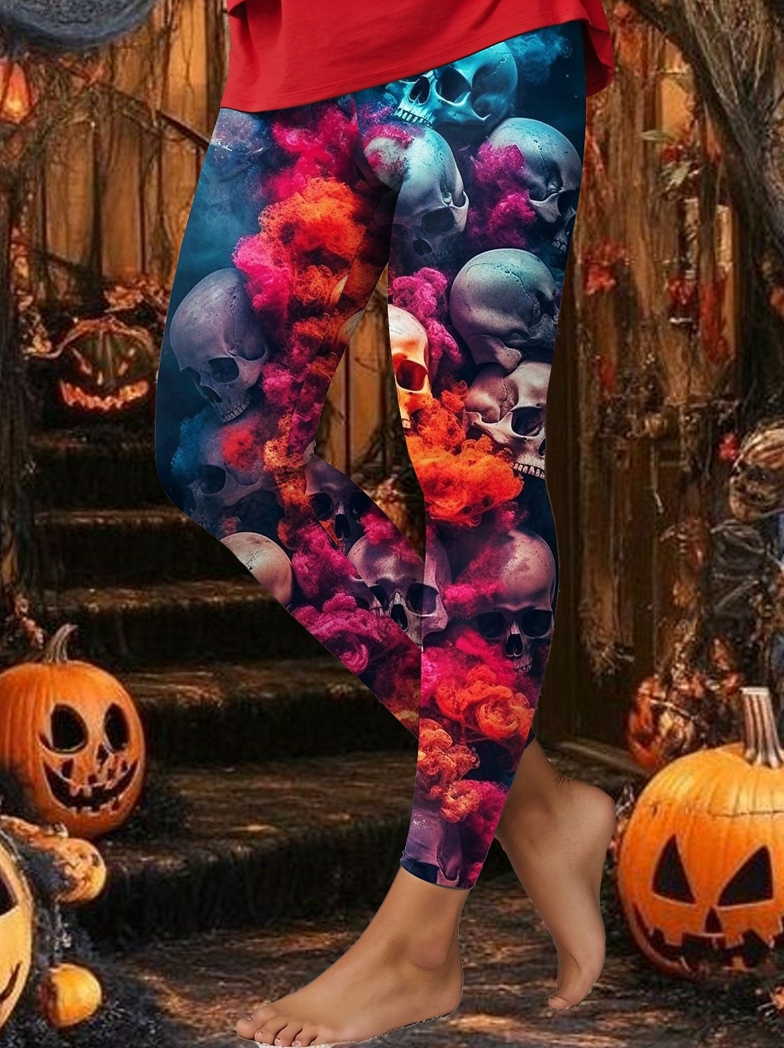 Dámské Legíny prázdniny Vinobraní Módní Po kotníky Vysoký pasPantsHalloween Grafika Lebky předvečer Všech svatých Potisk Yumuşak Prodyšné Elastické Dovolená ulice Ležérní Bílá Vodní modrá Trávov 2025 - $22.99 –P5