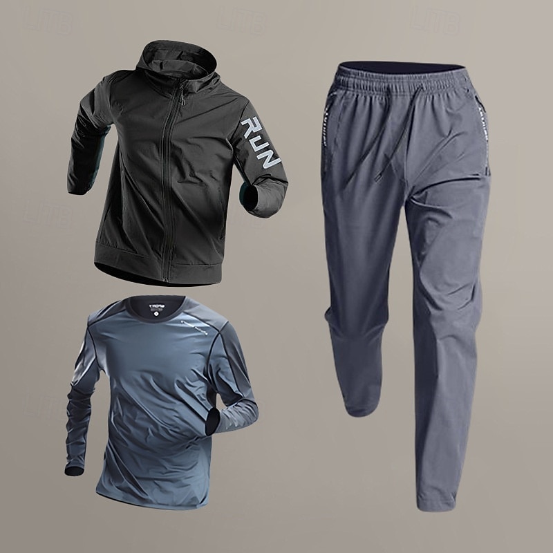 Муж. Спортивные костюмы Спортивный комплект из 3 предметов Однотонный Наборы одежды Весна Зеленый и черный Черный Баскетбол Бег Йога Завышенная Быстровысыхающий Длинный рукав Спорт Спортивная одежда 2026 - $71.99 –P1