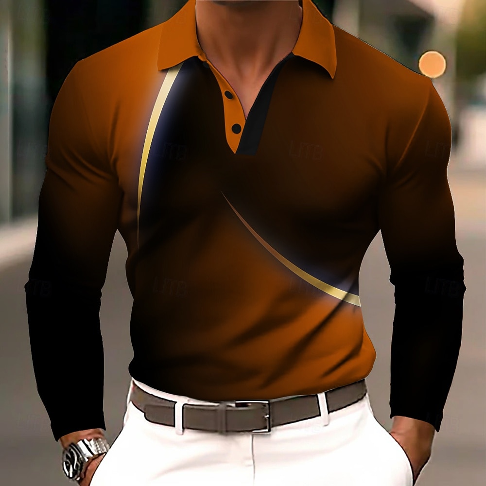 Herre Geometrisk Linje Polo Langermet Poloskjorter Knaphul Business Casual treningsklær Dagligdagstøy 3D-utskrift Knapper Vår Høst Vinter Blå Lilla Oransje 2026 - $22.99 –P4
