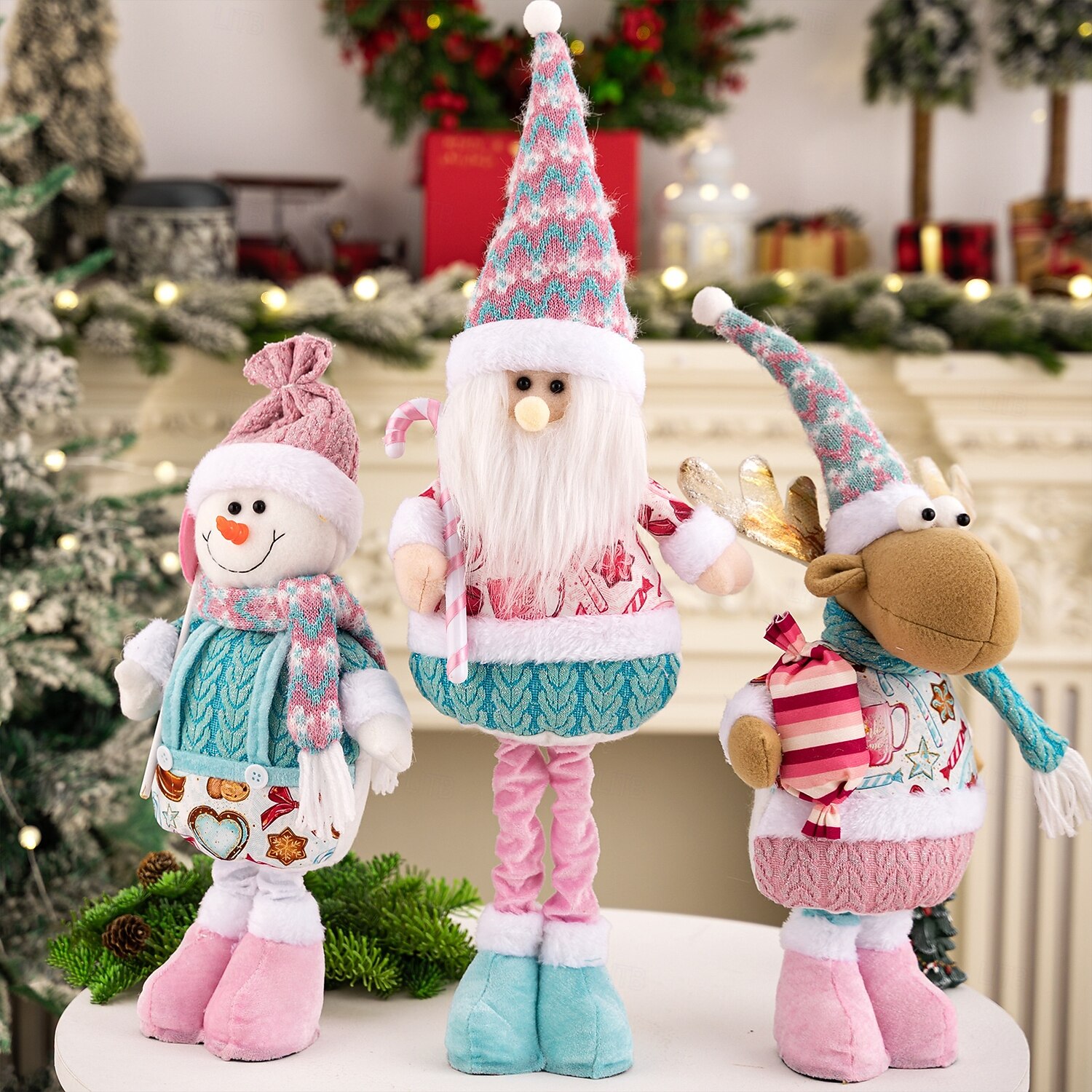 2025年 クリスマスのピンクの伸縮式サンタと雪だるまの置物、高さ調節可能なクリスマスオーナメント、テーブル、棚、窓のディスプレイ、ホリデーデコレーション  コレクション – $19.99 –P4